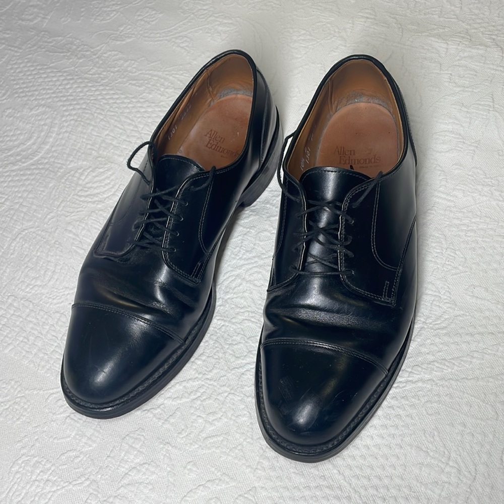 ⭐️Allen Edmonds Mens Fairgate cap toe black leather shoes SZ 10.5D. 1301 EUC